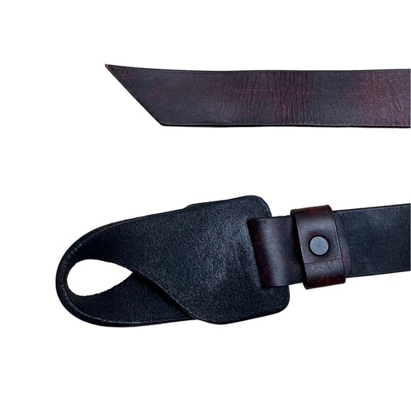 Vintage Black & Brown Leather Wrap Belt With Unique Loop Buckle Design For Women - Picture 3 of 8
